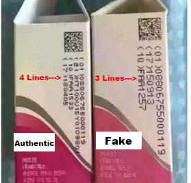 comparison of authentic Meditoxin & fake